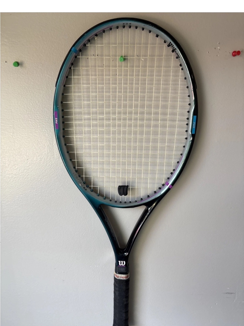 Wilson Prostaff 6.0 -95 sq inchTeal and Black Tennis Racquet with Purple Accents